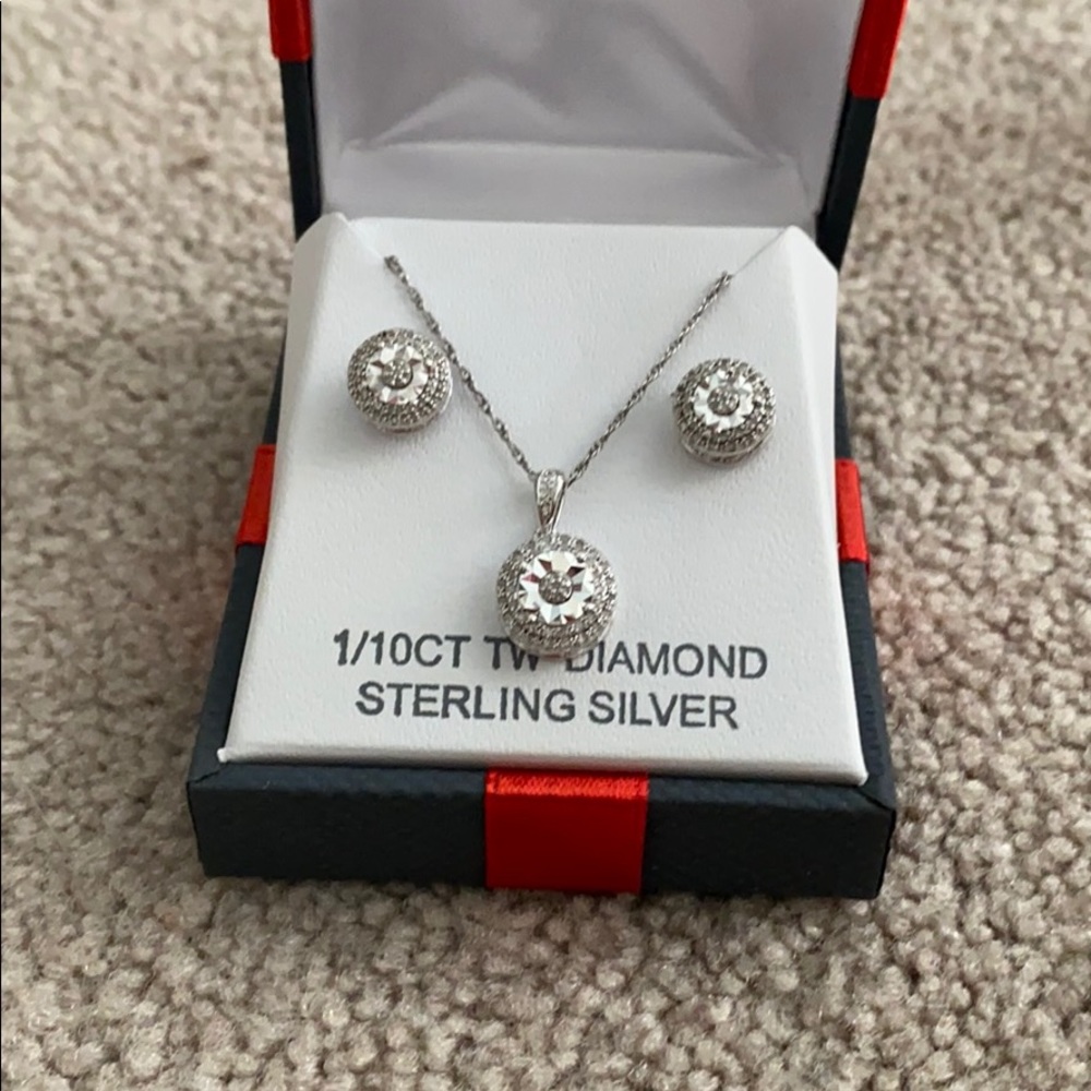 💎💎💎Diamond & Sterling necklace & earring set